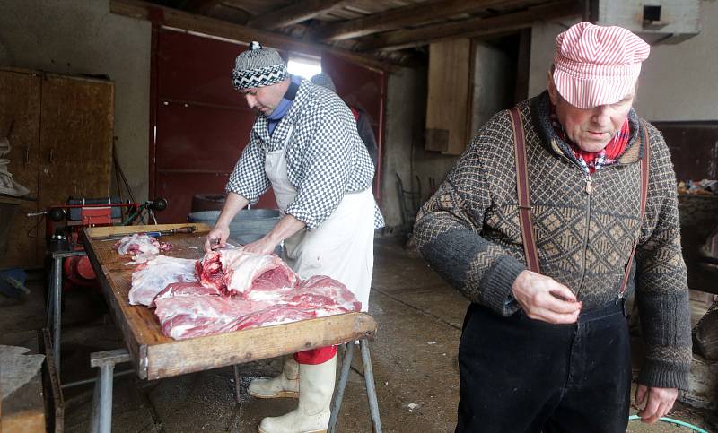 Rodinná domácí zabíjačka v místní části Ponikev obce Ludmírov na Konicku v režii řezníka Jana Buriana.