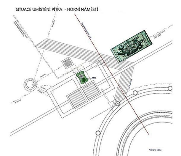 Umístění pítka vedle Arionovy kašny na Horním náměstí