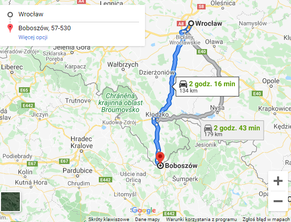 Uvažovaná trasa dálnice S8 z Vratislavi k českým hranicím