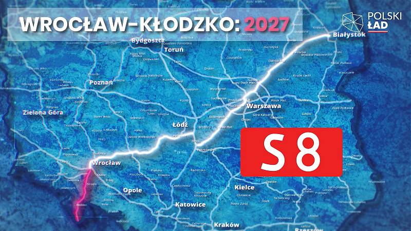 Plánovaná trasa polské dálnice.