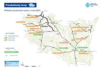 Mapa letošních oprav silnic 1. tříd v Pardubickém kraji