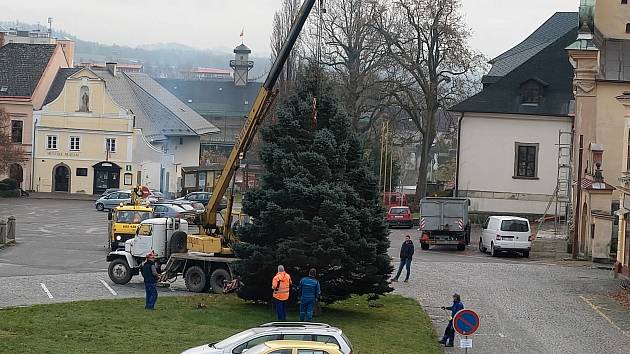 Na Václavském náměstí v Letohradě už nainstalovaly Technické služby města vánoční strom