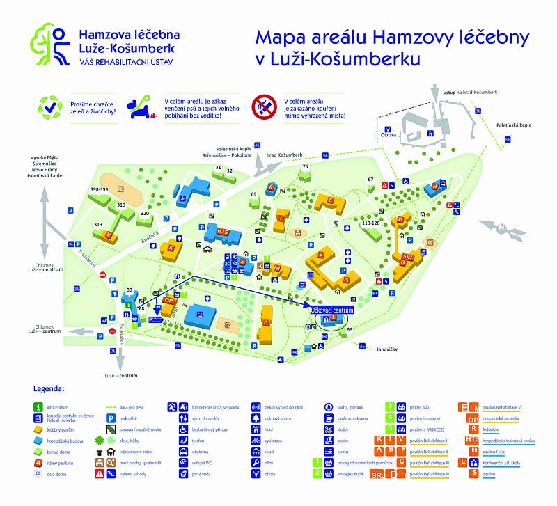 Mapa areálu Hamzovy odborné léčebny, Zdroj: Hamzova odborná léčebna