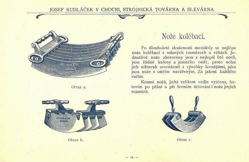 Ceník firmy Kudláček z roku 1902 - řeznické kolíbky