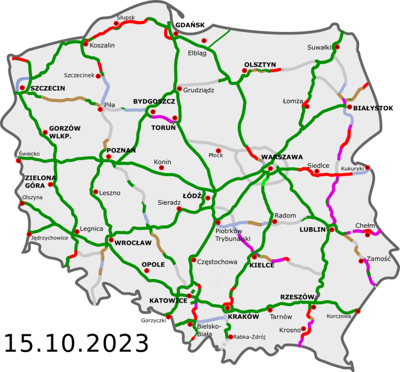 Plánovaná polská dálniční síť