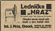 Reklama Lednička Mráz z roku 1928.