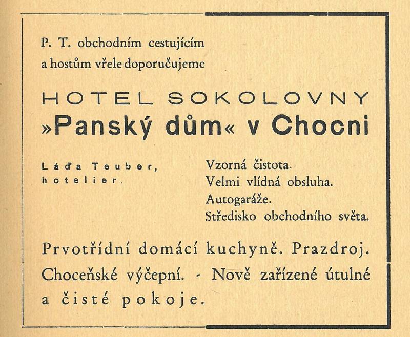 Dobový inzerát z choceňské informační ročenky z roku 1937, Foto: Orlické muzeum Choceň