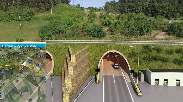 Vizualizace plánovaného tunelu skrz vrch Homole.