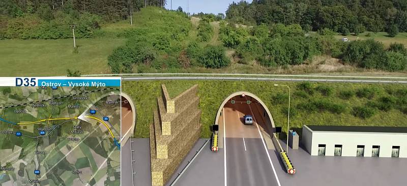 Vizualizace plánovaného tunelu skrz vrch Homole.