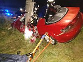 Auto v Horním Třešňovci narazilo do sloupu elektrického vedení.