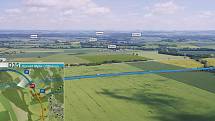 Vizualizace plánovaného úseku dálnic D35 mezi Vysokým Mýtem a Džbánovem.