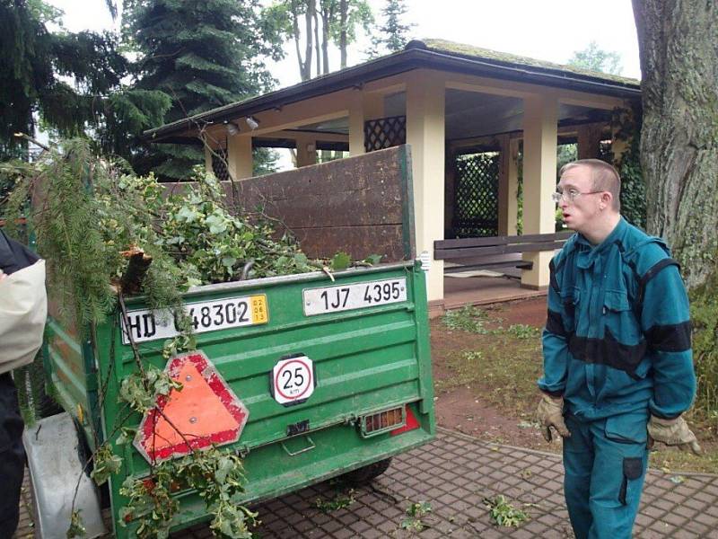 Následky bouřky v arboretu u Domova pod hradem Žampach.