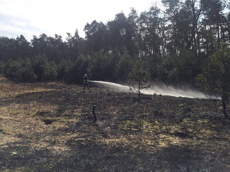 Požár trávy na pětistech metrech čtverečních likvidovali hasiči v úterý u Rybitví.