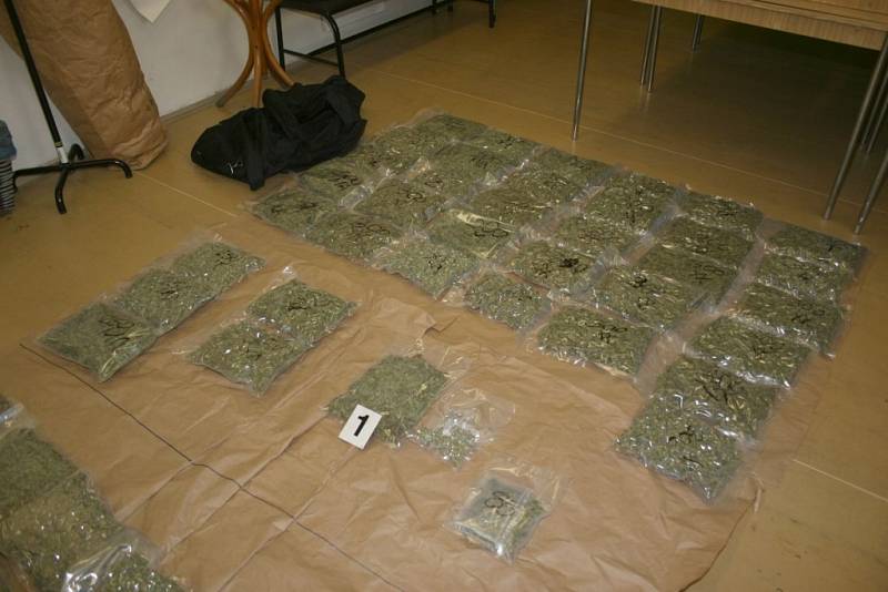 Část zabavené a zabalené marihuany, kterou gang z Přeloučska vozil do Polska. Při razii kriminalisté zabavili 31 kilogramů této drogy, za asi dva miliony korun.