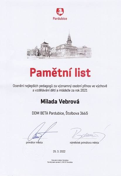 Pamětní list.