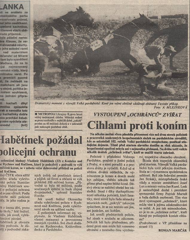 První strana Pardubických novin ze dne 12. října 1992. Zdroj: Státní okresní archiv Pardubice