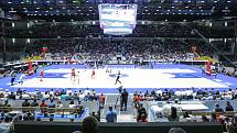 Basketbalové utkání kvalifikace na Mistrovství světa 2019 mezi Českou republikou (v bílém) a Ruskem (v červeném) v pardubické ČSOB pojišťovna ARENĚ.