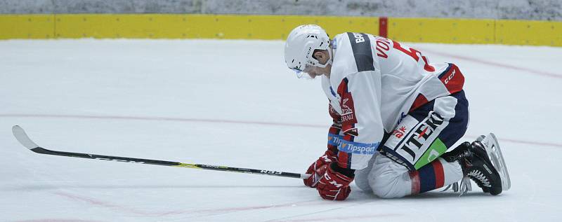 Duel Tipsport extraligy v ledním hokeji mezi HC Dynamo Pardubice (bílém) a HC Verva Litvínov (v č