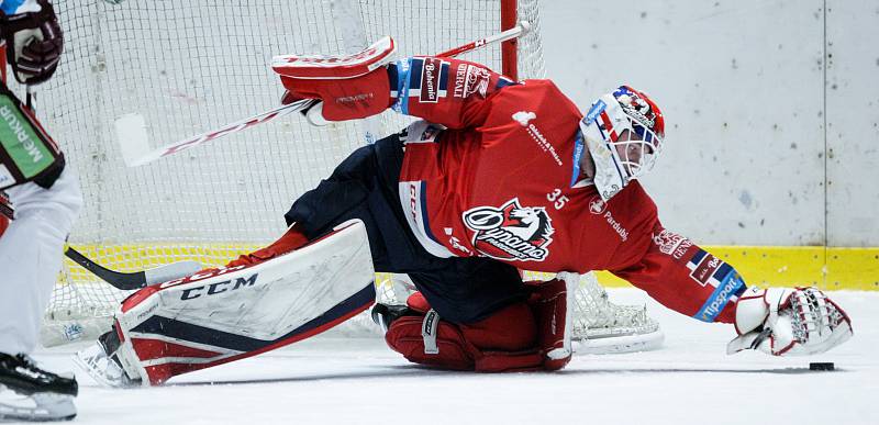 Hokejové utkání 43. kola Tipsport extraligy v ledním hokeji mezi HC Dynamo Pardubice (v červeném) a HC Sparta Praha (v bílém) v pardudubické ČSOB pojišťovna ARENĚ.