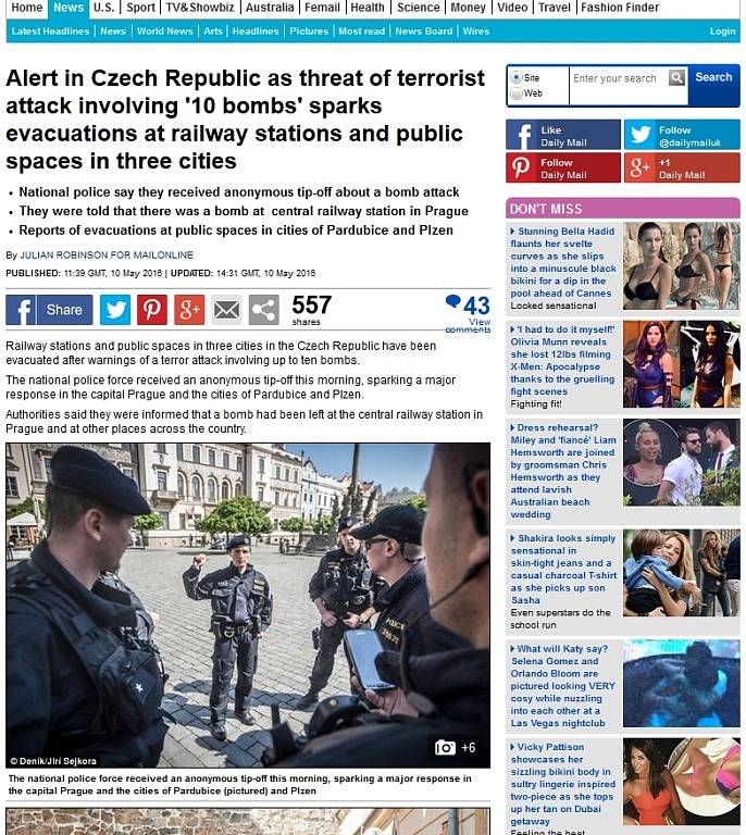 Britský deník Daily mail na fotografiích z Pardubic postavil velkou část článku.