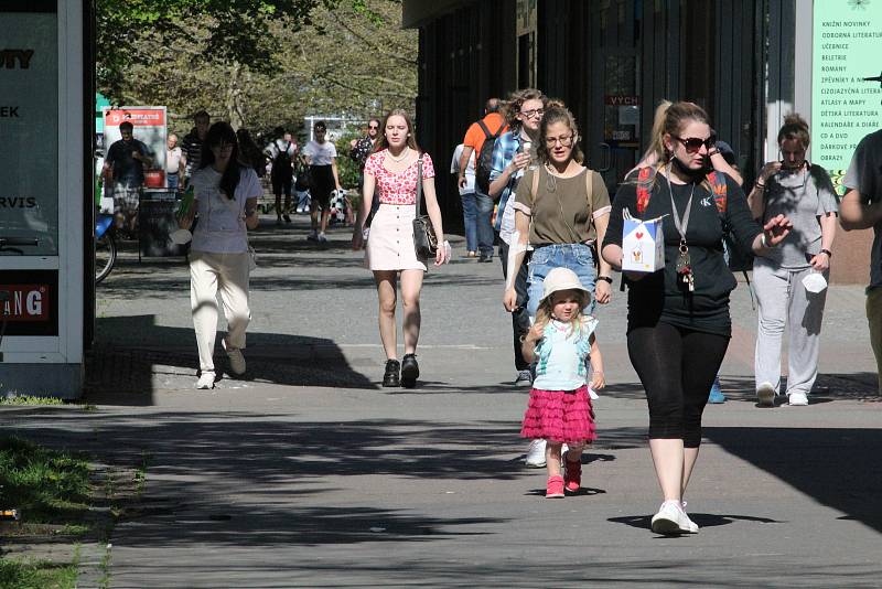 Stovky lidí vyrazily na procházku bez respirátoru, na výlet na kolech nebo jen tak posedět po nákupech do parku. Tyršovy sady i park Na Špici v Pardubicích byly doslova v obležení.