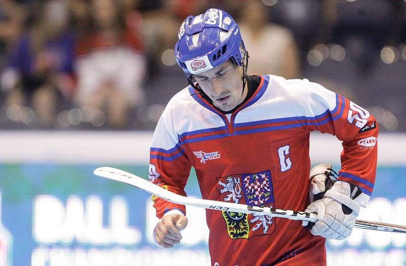 Hokejbalové utkání Mistrovství světa mezi Českou republikou a USA v pardubické Tipsport Aréně.