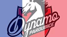 Logo fotky hokejového klubu Dynamo Pardubice přebarvené francouzskou trilkolorou.