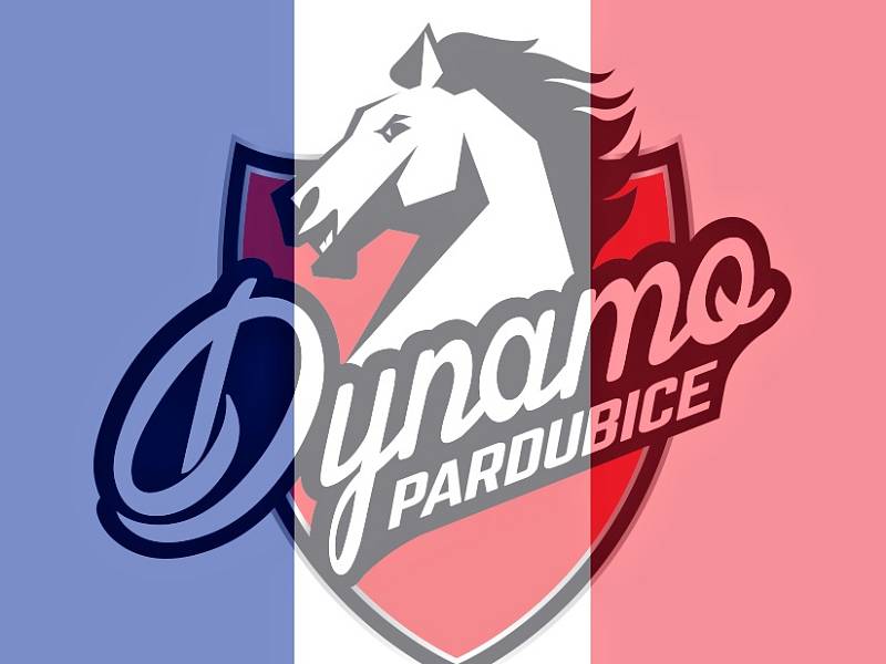 Logo fotky hokejového klubu Dynamo Pardubice přebarvené francouzskou trilkolorou.