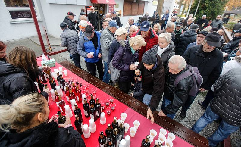 Tradiční degustace sedmi druhů Svatomartinského vína před kulturním domem na Dukle uspořádal pro občany strarosta městského obvodu V Jiří Rejda.