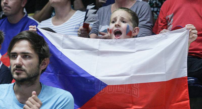 Basketbalové utkání kvalifikace na Mistrovství světa 2019 mezi Českou republikou (v bílém) a Ruskem (v červeném) v pardubické ČSOB pojišťovna ARENĚ.