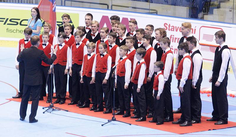 Hokejbalové utkání Mistrovství světa mezi Českou republikou a Švýcarskem v pardubické Tipsport Aréně.