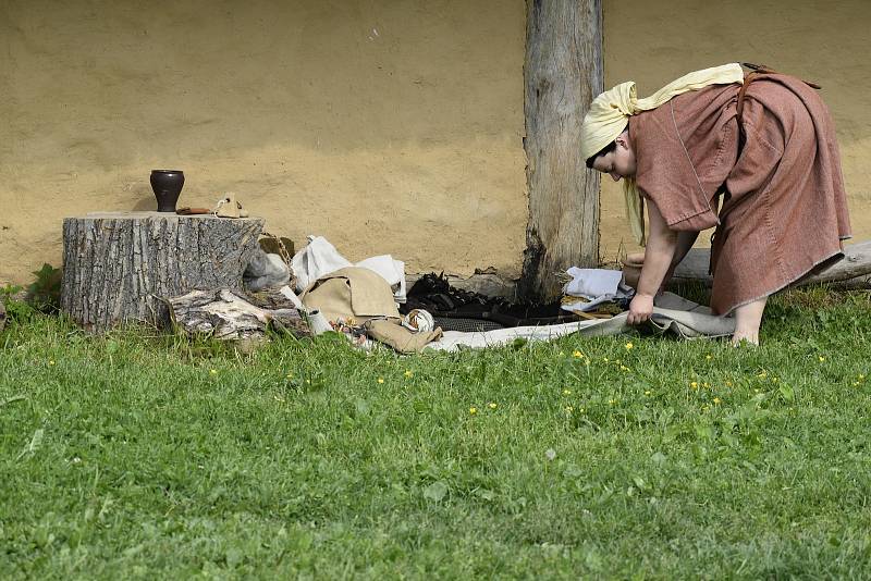 V Keltském skanzenu v Nasavrkách se v sobotu stříhaly ovce pérovým nůžkami.