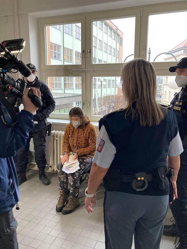 Policisté vedou k soudu ženu, která podle všeho vyhodila své novorozeně do kontejneru. Soud rozhodoval o jejím vzetí do vazby.