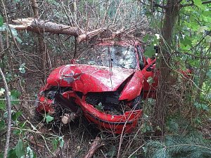 V pondělí dopoledne mladá žena havarovala s osobním vozidlem u Kladrub nad Labem, jízdu ukončila až mimo silnici v lesíku.