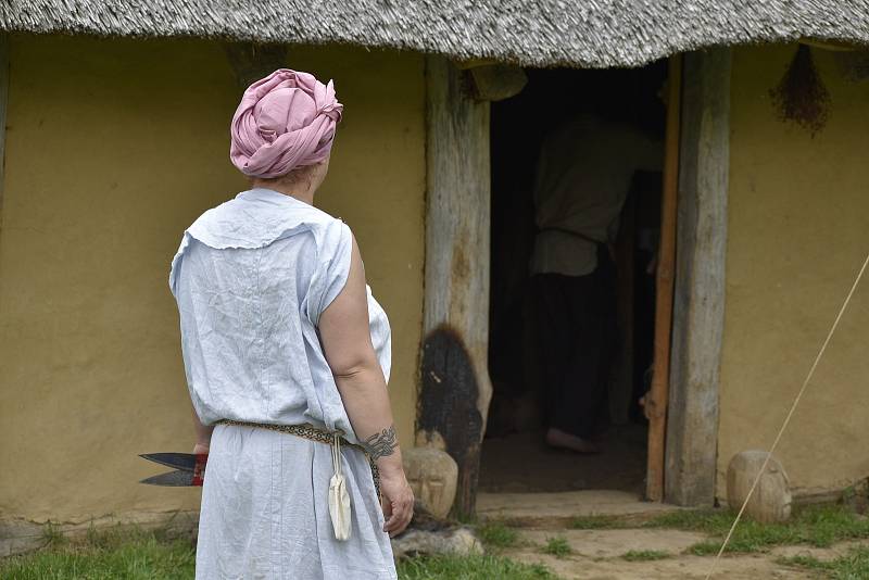 V Keltském skanzenu v Nasavrkách se v sobotu stříhaly ovce pérovým nůžkami.