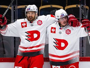 Pardubičtí hokejisté otočili zápas ve Švédsku. První trefu utkání zaznamenal Jan Mandát (vpravo).