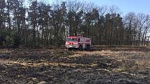 Požár trávy na pětistech metrech čtverečních likvidovali hasiči v úterý u Rybitví.