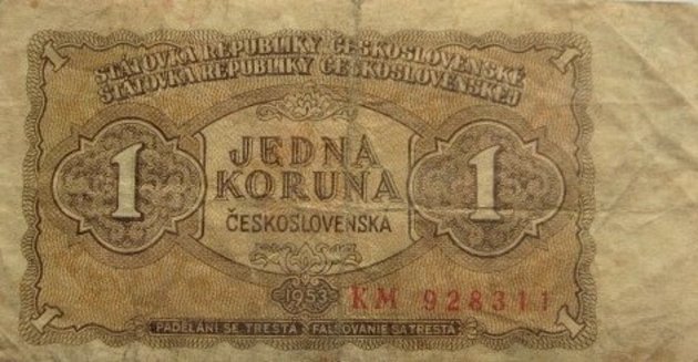 Nová bankovka v hodnotě jedné koruny z roku 1953