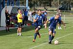 5. kolo FORTUNA ČFL, skupina A: FK ROBSTAV Přeštice (na snímku fotbalisté ve žlutých dresech) - TJ Jiskra Domažlice (modří) 5:1 (2:0).