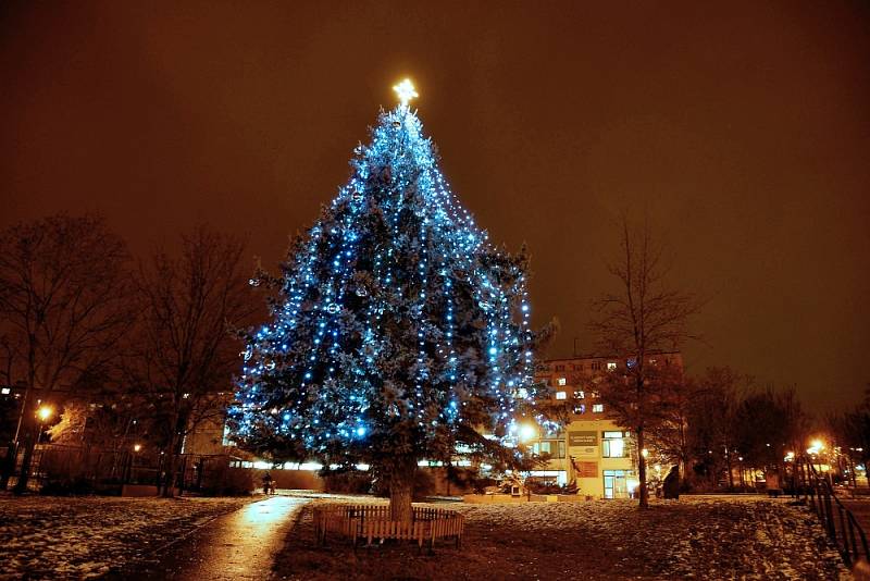 Rozsvícený strom na Lochotíně