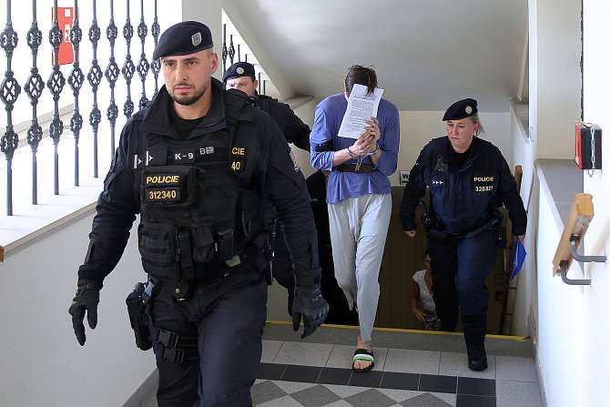 Policejní eskorta přivádí k městskému soudu v Plzni mladíka obviněného ze znásilnění a pokusu vraždy, ke kterému došlo v úterý večer