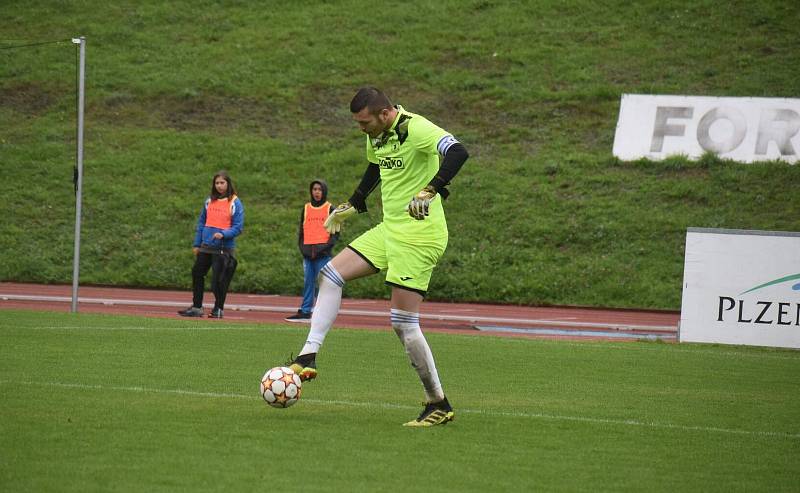 7. kolo FORTUNA divize A: TJ Jiskra Domažlice B (na snímku fotbalisté v modrých dresech) - SK Tochovice 3:0 (2:0).