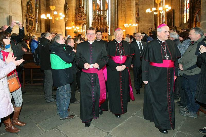 Jmenování nového biskupa přihlíželo několik stovek lidí