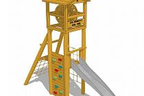 Těžební věž v Tlučné bude připomínat skluzavka na dětském hřišti u základní školy.