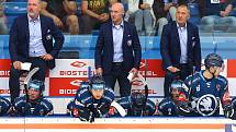 Ze zápasu 11. kola hokejové Tipsport extraligy HC Škoda Plzeň (v modrém) -  Bílí tygři Liberec 3:1