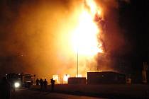Požár skladu oblečení v Plzni na Borských polích