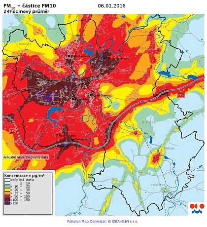 Koncentrace PM10 v ovzduší - 6. ledna