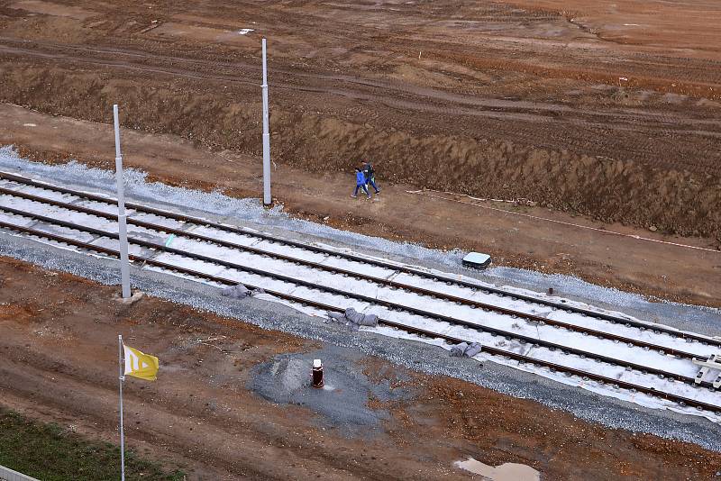 Stavba tramvajové trati na Borská pole