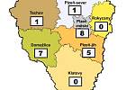 Mapa nákazy koronavirem v Plzeňském kraji - 24. března 2020