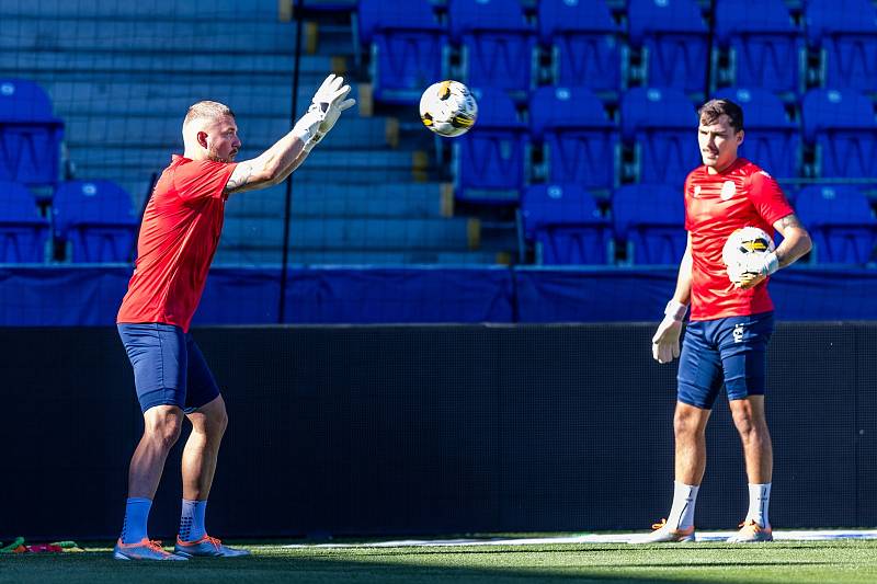 Fotbalisté Viktorie Plzeň na tréninku před odvetou 3. předkola Ligy mistrů s moldavským Šeriffem Tiraspol. Z prvního utkání si přivezli nadějnou výhru 2:1